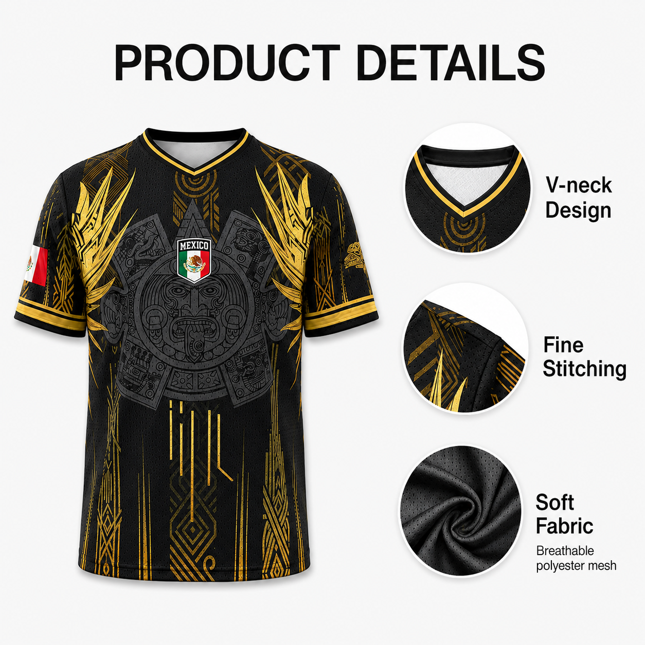 Custom Mexico Black Gold Aztec Soccer Jersey