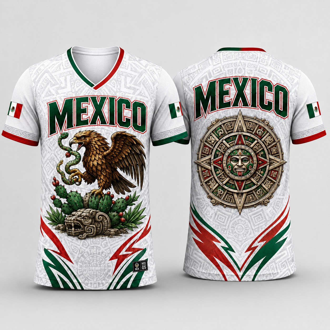Rep Mexico Aztec Calendar and Eagle Heritage Soccer Jersey
