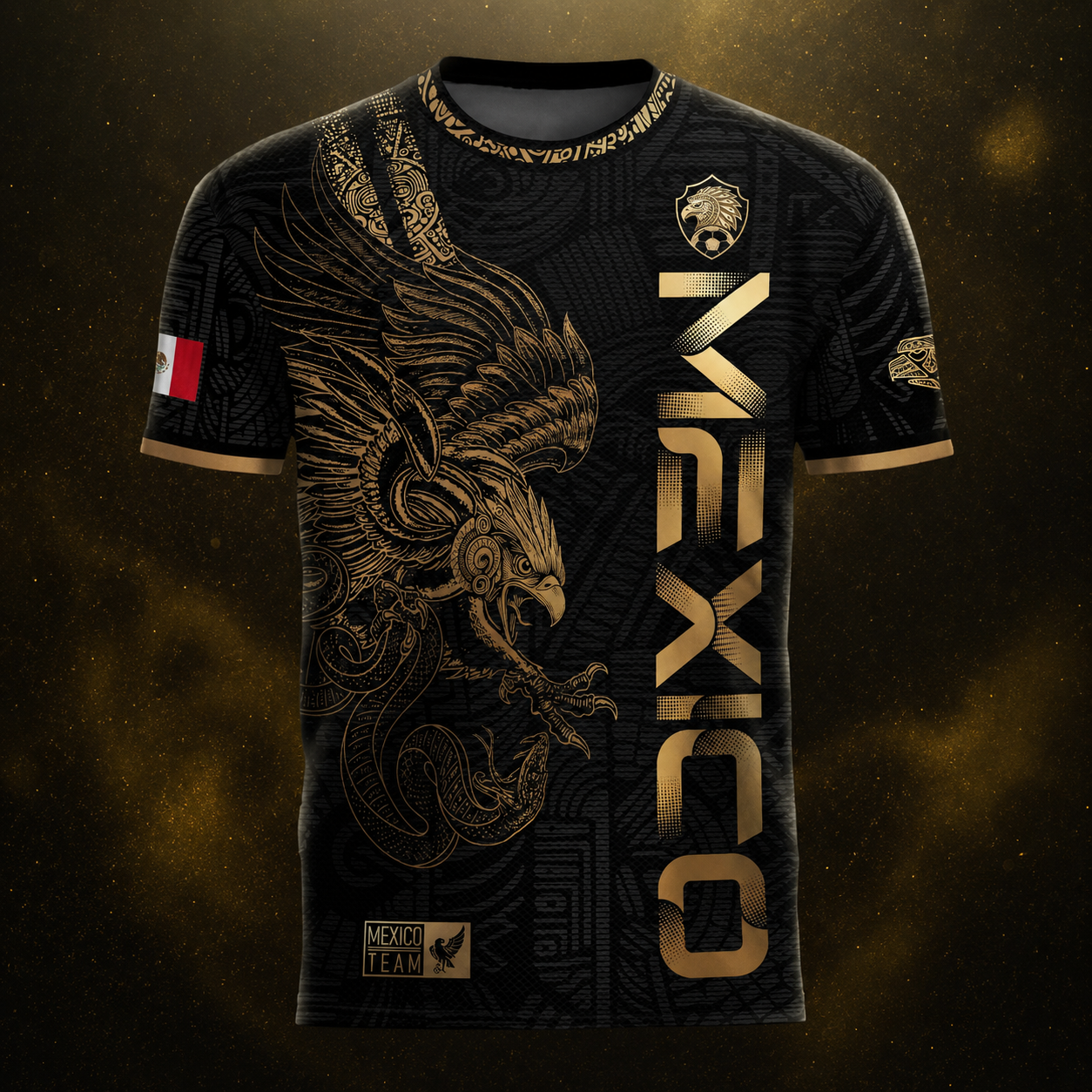 Mexico 2026 Gold Eagle Aztec Warrior Soccer Jersey