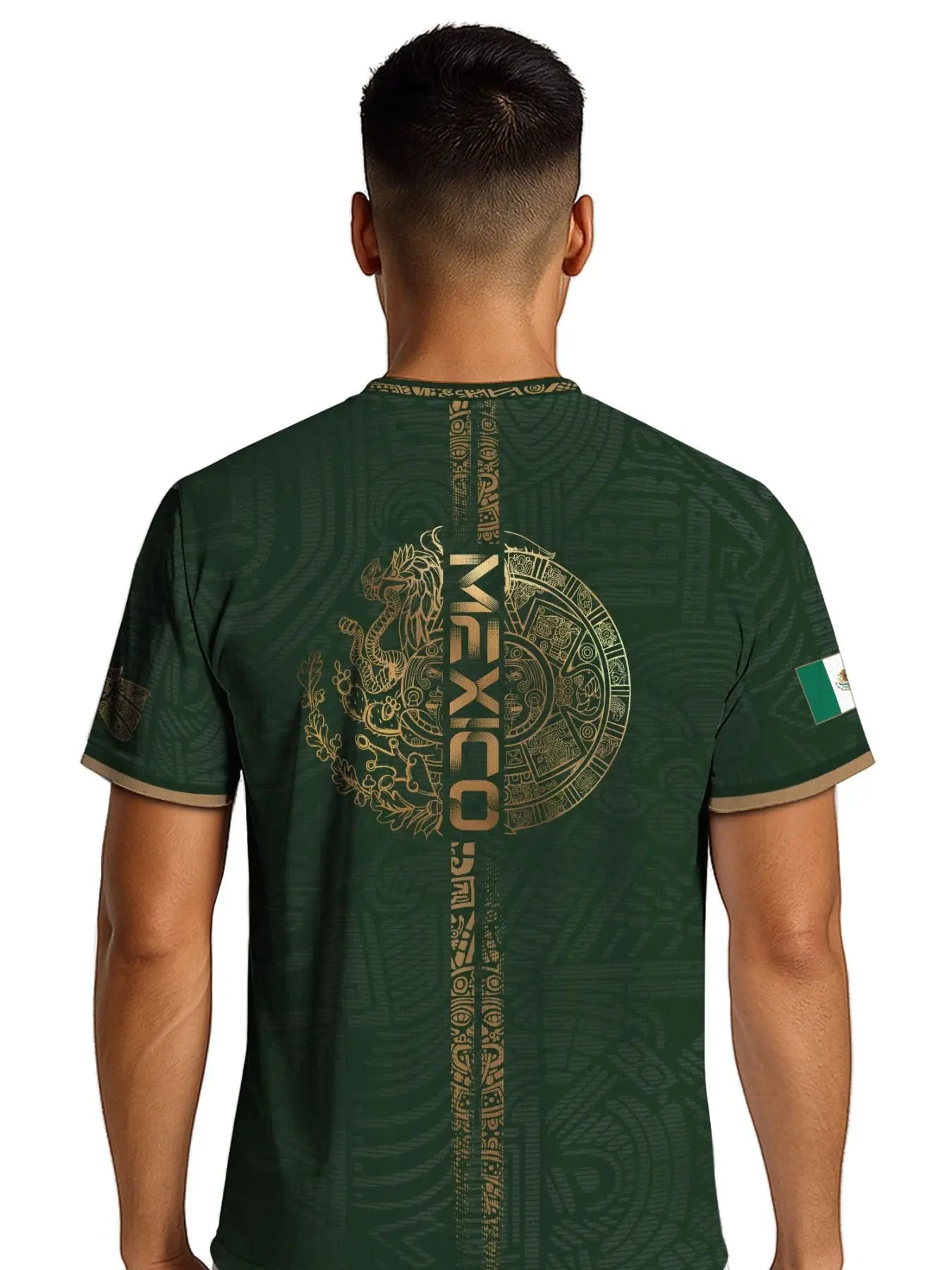 Mexico Gold Eagle Aztec Warrior Soccer Jersey | All-Over Print Heritage Football Shirt