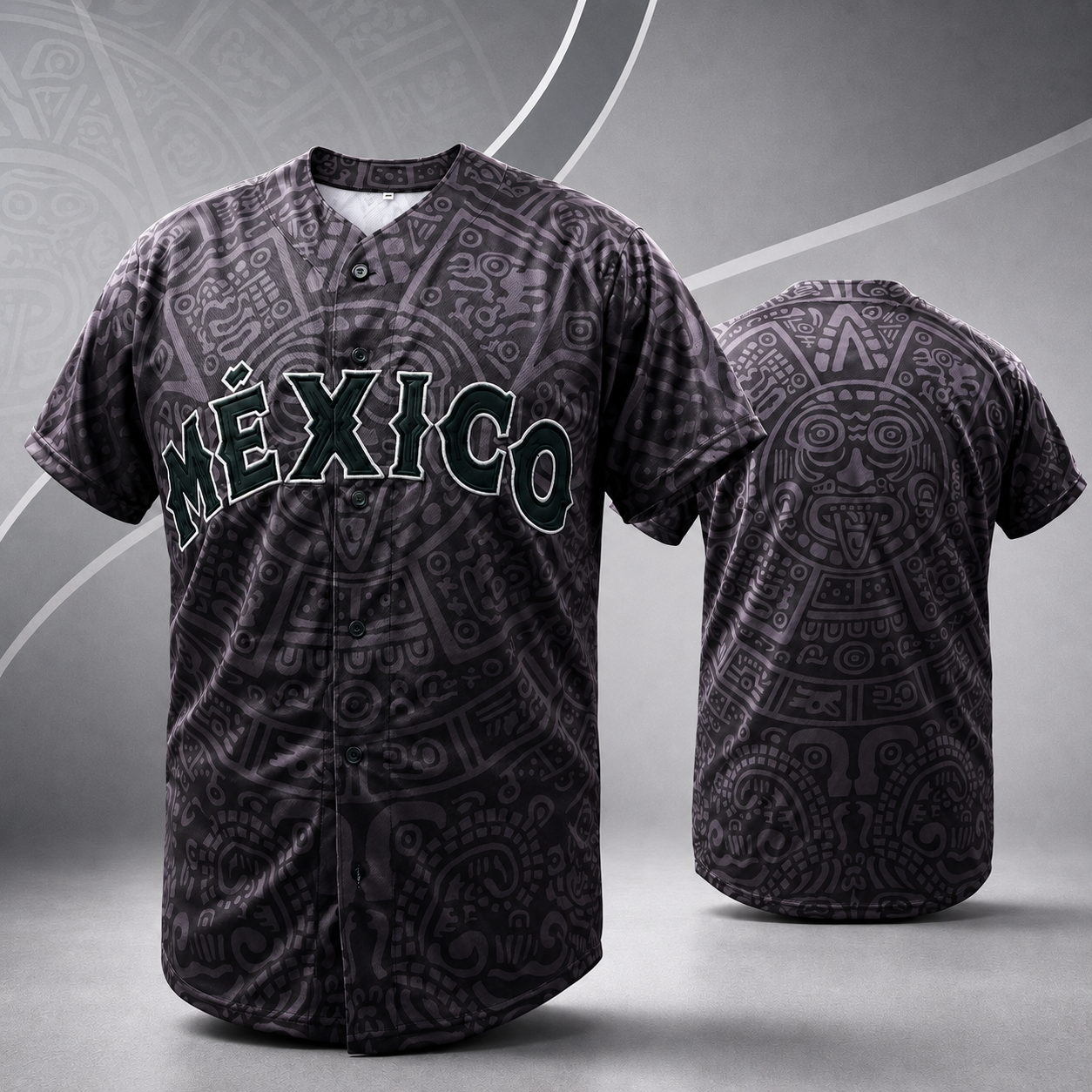 Premium Vintage Aztec Graphic Mexico Embroidered Baseball Jersey Shirt