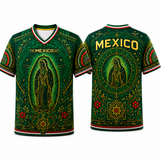Mexico Sports Jersey - Guadalupe Style Sacred Figure Graphic