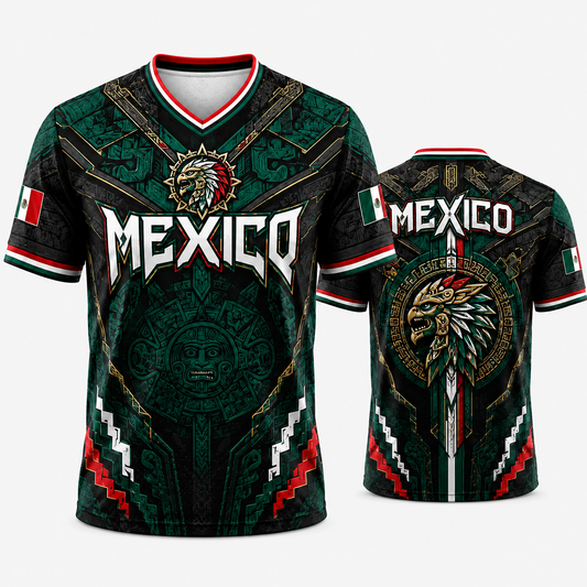 Mexico World Cup Eagle Warrior Soccer Jersey 🦅 Aztec Calendar Shirt